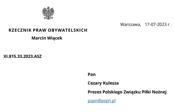 Korespondencja RPO z PZPN